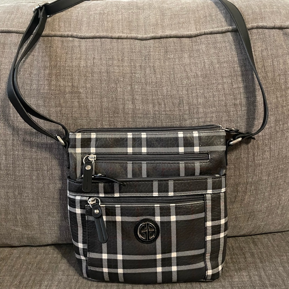 Giani Bernini - Plaid North South Crossbody - Dark Gray Leather